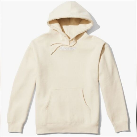 Glossier Limited Edition Embroidered Cream Hoodie Size XL unisex Kangaroo Pocket - Picture 1 of 9